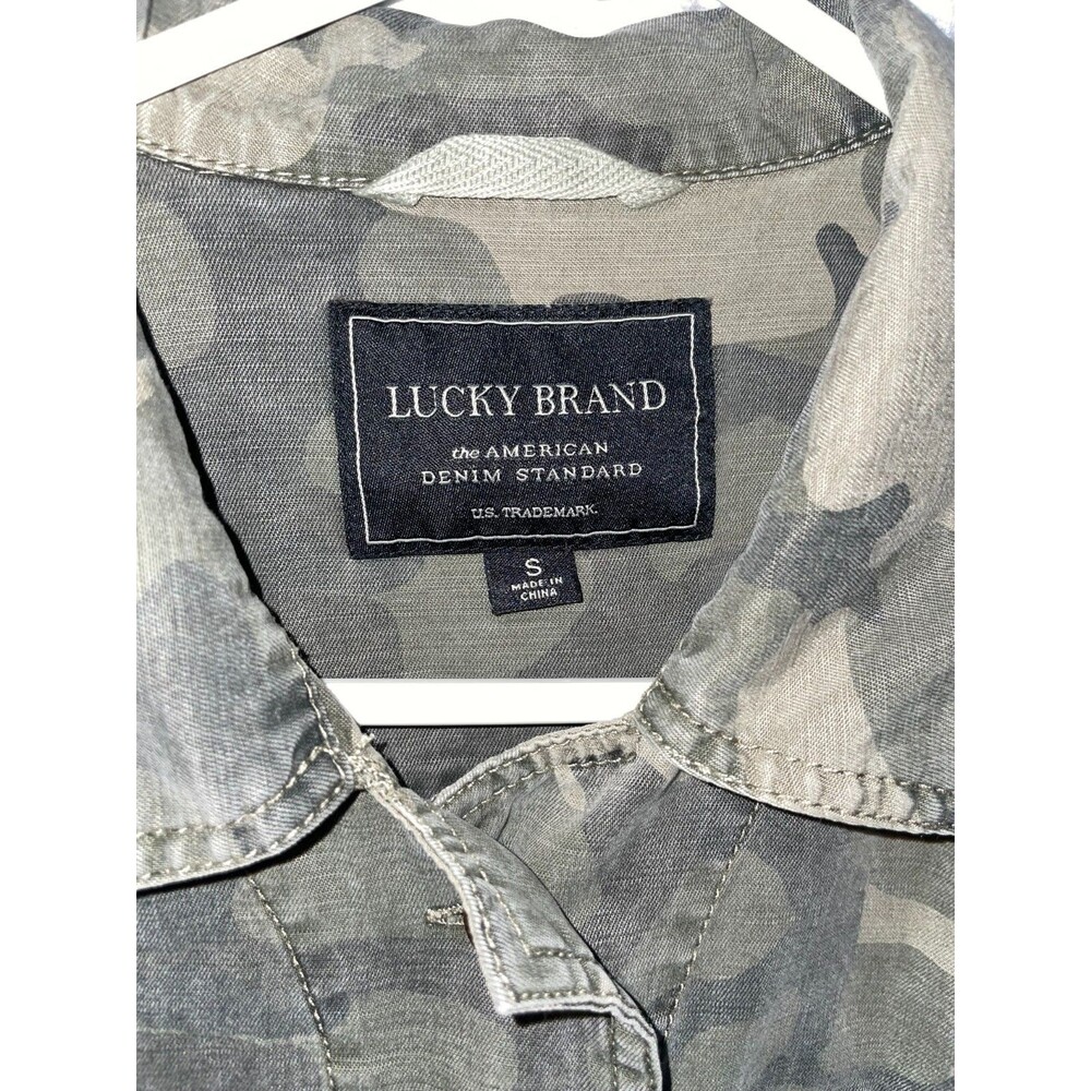 Lucky Brand Camo Military Army Combat Olive Green Camo Shirt Jacket Women's sz S - Picture 2 of 6